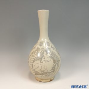 GB186 北宋磁州窯白釉珍珠地刻花長頸瓶