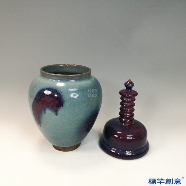 GB191 北宋鈞窯天青釉紫斑佛教舍利塔式罐：圖片 10