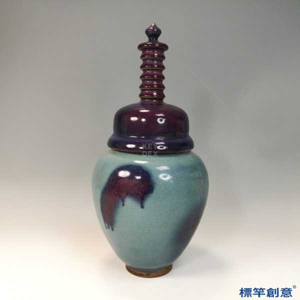 GB191 北宋鈞窯天青釉紫斑佛教舍利塔式罐：圖片 8