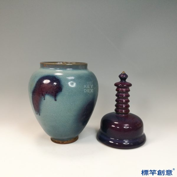 GB191 北宋鈞窯天青釉紫斑佛教舍利塔式罐：圖片 9