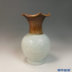 GC226 南宋湖田窯青白瓷柿紅花口刻花瓶