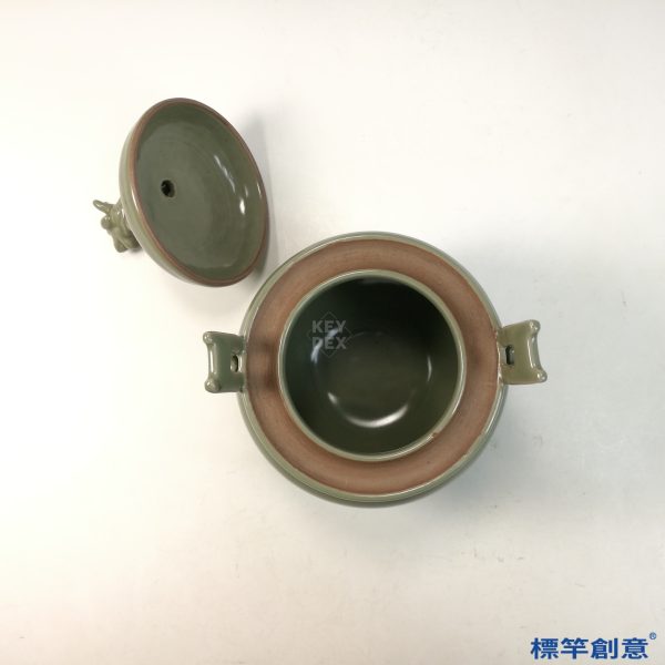 HB058 明代龍泉窯梅青釉瑞獸鈕三足爐：圖片 5