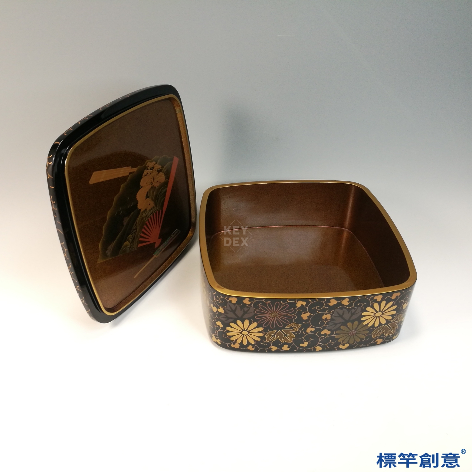JJ024 日本大正時期黑漆菊唐草蒔繪三段重箱:圖片 6