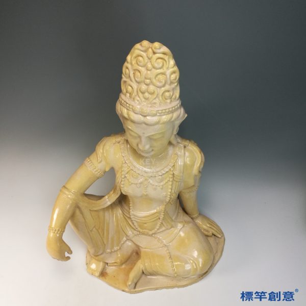 FB157 唐代中期鞏義窯米黃釉水月觀音坐像：圖片 2