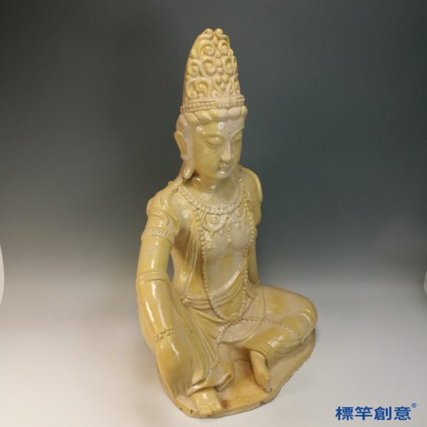 FB157 唐代中期鞏義窯米黃釉水月觀音坐像：圖片 4