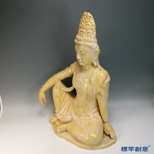 FB157 唐代中期鞏義窯米黃釉水月觀音坐像：圖片 5