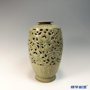 GB193 北宋耀州窯淺青釉鏤空燈籠賞瓶