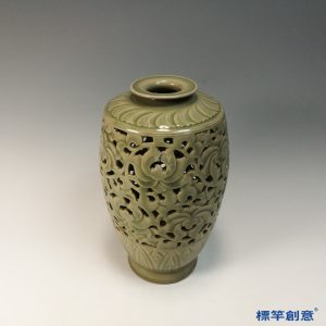 GB193 北宋耀州窯淺青釉鏤空燈籠賞瓶