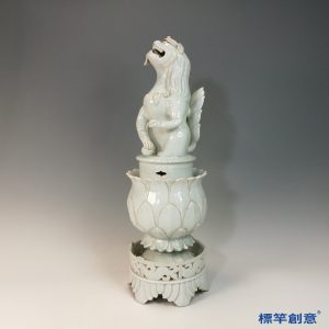 GC232 南宋湖田窯青白瓷蓮瓣獅鈕復層薰香爐