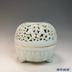 GC233 南宋湖田窯青白瓷鏤空刻花卉紋圓形大薰爐