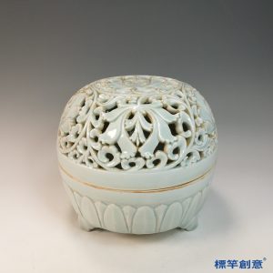 GC233 南宋湖田窯青白瓷鏤空刻花卉紋圓形大薰爐