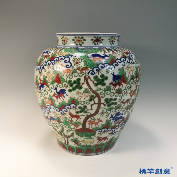 HB085 明代萬曆五彩繪百鹿紋大罐：圖片 6