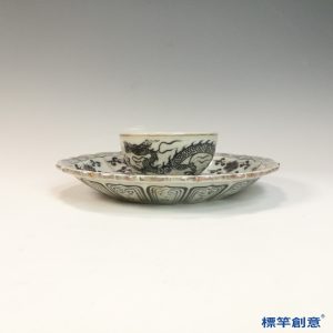 HB092 明代洪武灰藍青花茶盞一套