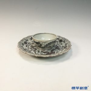 HB092 明代洪武灰藍青花茶盞一套