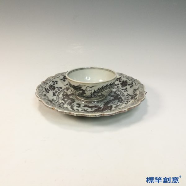HB092 明代洪武灰藍青花茶盞一套：圖片 2