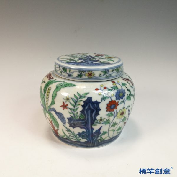 HB098 明代中晚期鬥彩成化款山石花卉紋蓋罐：圖片 2