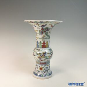 HB107 明中晚期鬥彩成化款花卉雲鳳紋花觚瓷觚