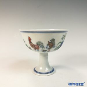 HB115 明中晚期鬥彩成化款雞雛牡丹紋高足杯