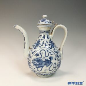 HB116 明中晚期青花成化款獅子戲球紋帶蓋執壺