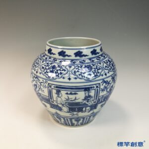 HB123 明中晚期青花成化款仕女庭園紋大罐