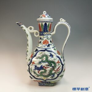 HB146 明嘉靖景德鎮民窯五彩五爪龍紋宣德款外銷執壺