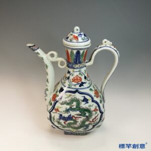 HB146 明嘉靖景德鎮民窯五彩五爪龍紋宣德款外銷執壺