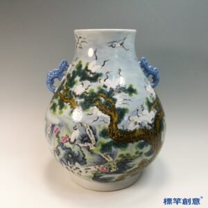 IA089 清光緒官窯粉彩松鶴延年雍正款雙耳尊