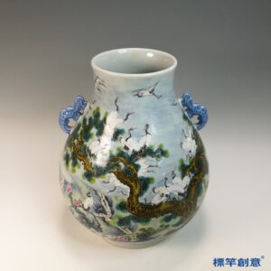 IA089 清光緒官窯粉彩松鶴延年雍正款雙耳尊