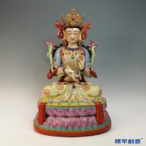 IA090 清乾隆官窯粉彩蓮花手觀音菩薩坐像