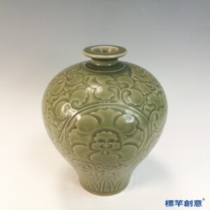 GB200 北宋耀州窯青瓷刻飛鳳牡丹紋梅瓶