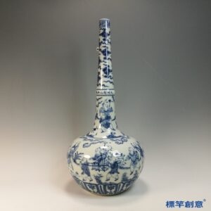 HB152 明成化青花童子行樂圖鶴頸瓶
