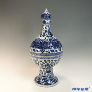 HB153 明宣徳青花鏤空纏枝蓮紋高足香薰爐