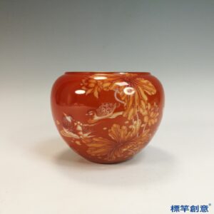 IA100 清雍正官窯礬紅釉繪蓮紋水盂