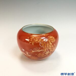 IA100 清雍正官窯礬紅釉繪蓮紋水盂