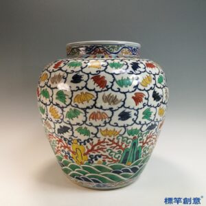 HB169 明萬曆青花五彩蝙蝠海水紋百福大罐