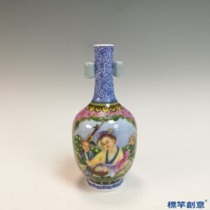 IA113 清乾隆琺瑯彩錦地開光西洋人物貫耳瓶